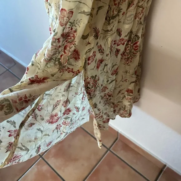 Free People maxi dress, large, cream color with red flowers, short sleeves - Picture 8 of 12
